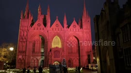 Enchanting Christmas: Peterborough Cathedral Bathed in Pink Light
