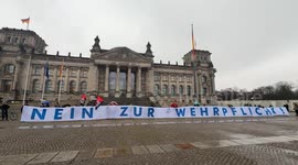 Protest held in front of German parliament against draft military service bill