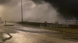 Storm Bram: Huge waves crash over passing cars on Penzance's promenade