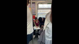 Funny moment of an upset girl on a train in China