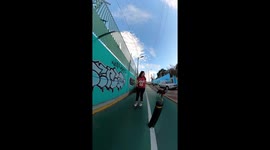 Sniffing Dog Causes Roller Skater Stumble