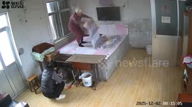 Grandmother falls from bed but is saved by her young relative