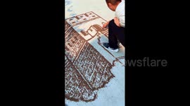 China: Man Creates a Stunning “Great Wall” Artwork Using Wheat Grains in His Courtyard