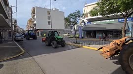 Farmers’ tractor convoy during protest in Kalamata, Greece