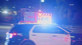 US, Los Angeles: Commerce Car Crashes Into Box Truck