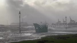 Massive waves crash over Clontarf seawall during Storm Bram in Dublin, Ireland