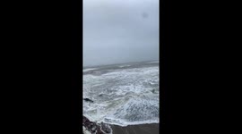 Powerful Waves Crash Against Seawall in Youghal Amid Rough Coastal Weather