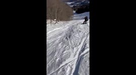 Snowboarder Falls Over On Mount Myoko