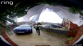 Delivery man’s unexpected stumble in Leigh, England, UK