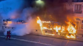 Bus fire on Avenue de la Résistance in Le Raincy, France