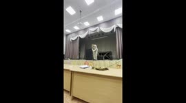 Student attempts daring jump and breaks desk in Chelyabinsk, Russia