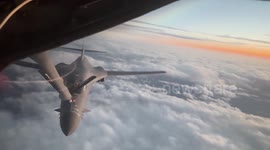 US Air Force bomber refuels over the Pacific Ocean in training mission