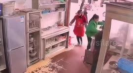 Car crashes into restaurant sending vat of soup flying across room
