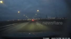 Car skids into guardrail after failed overtake in Tyumen Bypass, Russia