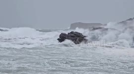 Rough Seas Hit Trearddur Bay as Storm Bram Moves Through