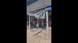 Homes damaged by Cambodian rockets in northeast Thailand