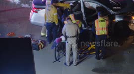 US, Los Angeles: Claremont Traffic Collision On 210 Freeway Involves 2 Injured Stops All Traffic
