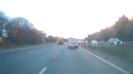 Lucky escape for lorry driver after highway maintenance vehicle explodes