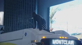 US, Los Angeles: Downtown Los Angeles Man Sits On Top Of Bus