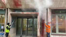 Palestine Action protesters spray the Ministry Of Justice in London with red paint