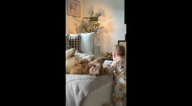 Baby and Golden Retriever Best Friends