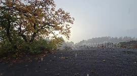 Small hail falls during Storm Emilia in Arafo, Canary Islands, Spain