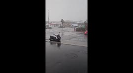 Storm Emilia floods industrial streets in Tenerife, Canary Islands, Spain