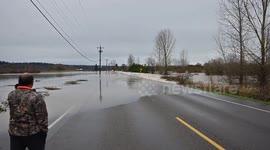 Floodwaters Spread Across Fields and Roads Near Snohomish