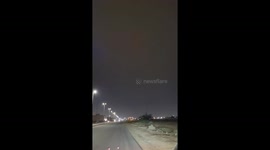 Nighttime thunderstorm illuminates sky over in Yanbu, Saudi Arabia