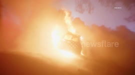 US, Los Angeles: South El Monte Fatal Car Fire Crash On Freeway