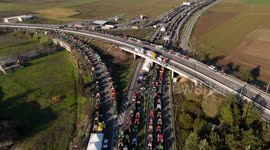 Greek farmers block road in Larisa amid nationwide protests