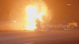 US, Los Angeles: Irwindale Multi-Vehicle 210 Freeway Crash With SUV On Fire