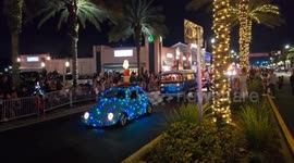 Festive nighttime Christmas parade lights up Lake Worth Beach, USA
