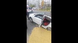 Truck rollover accident at Huangchang Intersection in Hubei, China