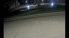 Car crashes into monument and bursts into flames in Kamyshin, Russia