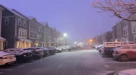 Rare thundersnow lights up snowy night in Glen Burnie, Maryland, USA