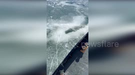 US: Ice-Breaking Cutter Bristol Bay Battles Winter Ice On Lake Erie