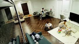 Baby tumbles to the ground after leaning over his walker