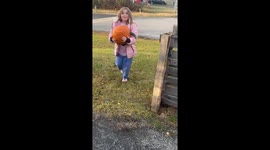 Hilarious pumpkin moment with little girl in Pennsylvania, USA