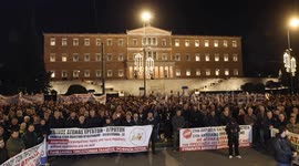Protest takes place outside Greek Parliament over state budget in Athens
