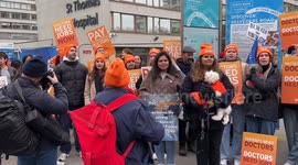 Resident doctors in England strike on the picket line at St Thomas’ Hospital, London.
