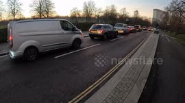 Shocking moment van driver pushes CyclingMikey to ground after being caught using phone at wheel