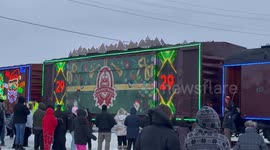 Residence in Mahnomen, Minnesota eagerly await as the CPKC Holiday train opens its doors