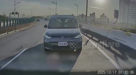 Speeding car rear-ends van and hatchback on Taiwan highway