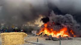 Tires Set Ablaze During Farmers’ Protest Near European Parliament in Brussels