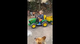 Toddler helps dad with toy trailer on family farm—Instagram clip delights viewers
