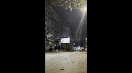 slow motion of leaves flying at cold night in Tbilis