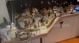Handcrafted, Hand-painted Christmas Town Village Illuminated Train Set