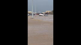 Streets flooded after heavy rainfall in Dubai, UAE