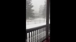Snow and rain storm with strong winds in Constableville, New York, USA